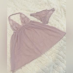 VERY SEXY Victoria’s Secret Small completely sheer lace trim halter babydoll set